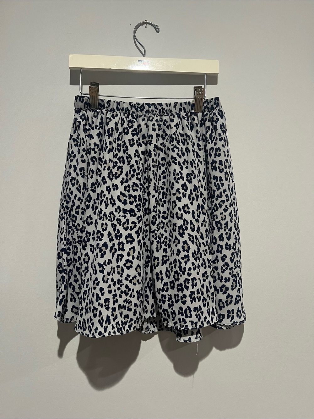 White and Navy Leopard Print Skirt